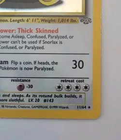 Snorlax Pokemon 11/64 Jungle Holo - Image 4