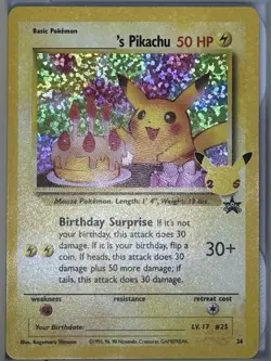 Pokemon TCG ______'s Pikachu 24/53 Celebrations Holo 50 HP Birthday Surprise - Image 1