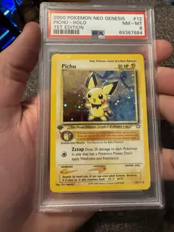 2000 POKEMON NEO GENESIS 1ST EDITION #12 PICHU-HOLO PSA 8 - Light Slab Scratches - Image 1