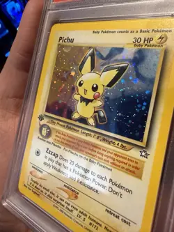2000 POKEMON NEO GENESIS 1ST EDITION #12 PICHU-HOLO PSA 8 - Light Slab Scratches - Image 3