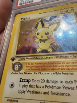 2000 POKEMON NEO GENESIS 1ST EDITION #12 PICHU-HOLO PSA 8 - Light Slab Scratches - Image 5