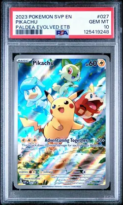 2023 POKEMON SVP EN-SV PALDEA EVOLVED ETB PROMO #027 PIKACHU PSA 10 - Image 1