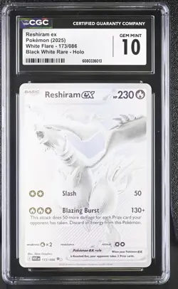 POKEMON EN WHITE FLARE 173/086 BLACK WHITE RARE RESHIRAM EX CGC 10 - Image 1