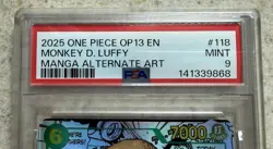 2025 One Piece OP-13 EN #118 Monkey D. Luffy Manga Alt Art PSA 9 MINT! - Image 2