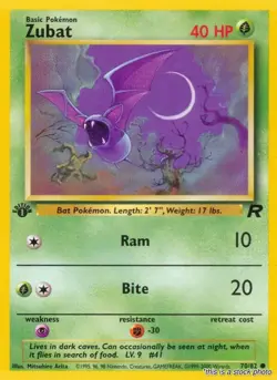 Pokemon Zubat Team Rocket 70/82 1st Edition Common NM - Image 1