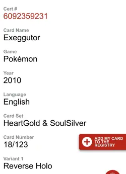 WORLD RECORD POKEMON 2010 EXEGGUTOR REVERSE HOLO HG & SS CGC 1 OF 1 - Image 2