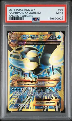 Pokemon PRIMAL KYOGRE EX 96/98 Ancient Origins PSA 9 MINT FULL ART - Image 1