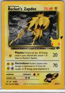Pokemon Rocket's Zapdos 15/132 Celebrations Classic Collection Holo 70 HP Basic - Image 1