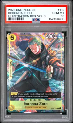 2025 ONE PIECE PROMOS ILLUSTRATION BOX VOL.3 #113 RORONOA ZORO PSA 10 - Image 1