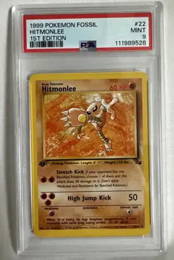 PSA 9 1999 POKEMON FOSSIL 22 HITMONLEE 1ST EDITION ENGLISH - Image 1
