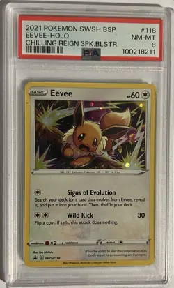 2021 - Pokemon SWSH BSP Eevee-Holo #118 NM-MT PSA 8 - Image 1