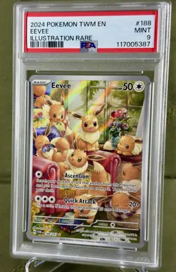 2024 POKEMON TWM EN-TWILIGHT MASQUERADE ILLUSTRATION RARE 188/167 EEVEE PSA 9 - Image 1