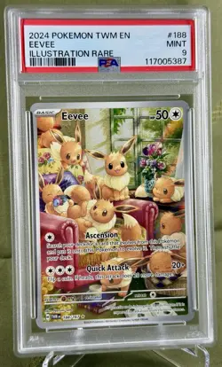 2024 POKEMON TWM EN-TWILIGHT MASQUERADE ILLUSTRATION RARE 188/167 EEVEE PSA 9 - Image 2