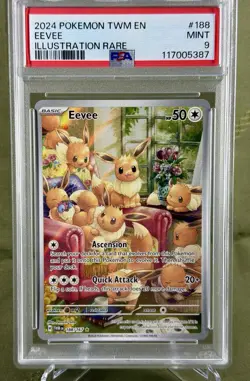 2024 POKEMON TWM EN-TWILIGHT MASQUERADE ILLUSTRATION RARE 188/167 EEVEE PSA 9 - Image 3