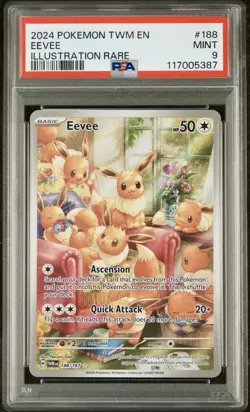 2024 POKEMON TWM EN-TWILIGHT MASQUERADE ILLUSTRATION RARE 188/167 EEVEE PSA 9 - Image 4
