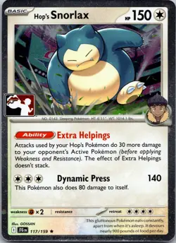 Hop's Snorlax PLAYSTAMP Holo Rare Prize Pack Series Cards 117/159 NM - Image 1