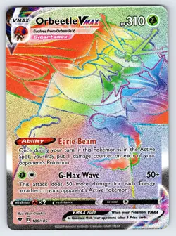 Orbeetle VMAX 186/185 Vivid Voltage Pokemon Card Full Art Rainbow Secret Rare Nm - Image 1