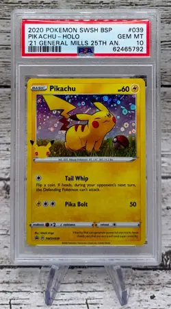 2020 Pokemon SWSH Black Star Promo Pikachu General Mills 25th Holo #039 PSA 10 - Image 1