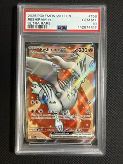 PSA 10 - Reshiram Ex 158/086 Full Art Ultra Rare Pokemon TCG White Flare English - Image 1