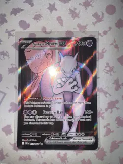 Pokemon TCG Destined Rivals Team Rockets Mewtwo EX Ultra Rare Card 213/182 - Image 1