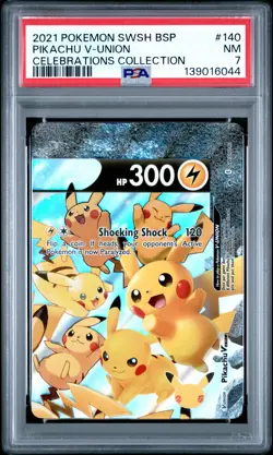 2021 POKEMON SWSH BLACK STAR PROMO CELEBRATIONS COLL #140 PIKACHU V-UNION PSA 7 - Image 1