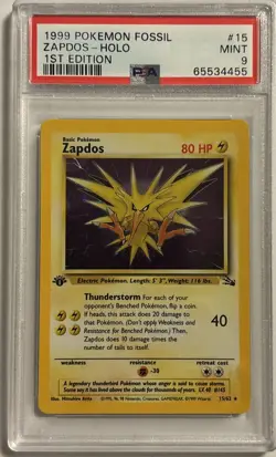 Pokemon Zapdos Fossil 1st Edition Holo Rare #15 PSA 9 Mint - Image 1