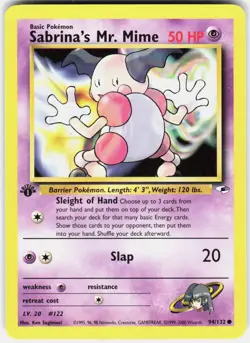Sabrina's Mr. Mime 94/132 Common Gym Heroes Pokemon 1st Edition LP - Image 1