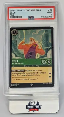 2024 DISNEY LORCANA EN 4-URSULA'S RETURN FOIL #92 ZEUS MR. LIGHTNING BOLTS PSA 9 - Image 1