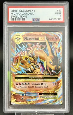 2016 POKEMON XY EVOLUTIONS #13 M CHARIZARD EX ULTRA RARE Mint 9 PSA HOLO CARD - Image 1