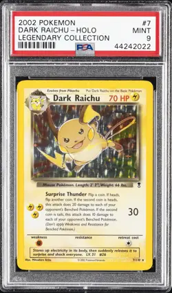 2002 POKEMON LEGENDARY COLLECTION #7 DARK RAICHU-HOLO PSA 9 - Image 1