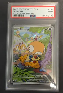 2025 Pokemon White Flare Scraggy IR 138/086 PSA 9 Mint English Illustration Rare - Image 1
