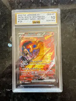 2025 Pokemon Japanese Team Rocket's Moltres SAR #124 AGS 10 Gold Label Pristine - Image 1