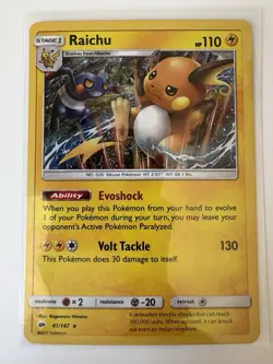 Raichu 41/147 SM - Burning Shadows Holo Rare English Pokemon Card NM - Image 2