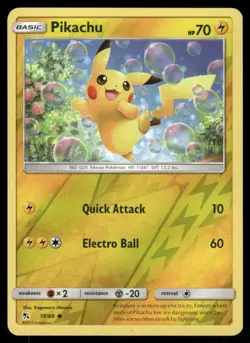 2019 Pokemon Pikachu Common Hidden Fates 19/68 Reverse Holo HP - Image 1
