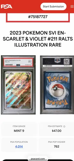 2023 Pokemon Scarlet & Violet Ralts #211 Illustration Rare IR PSA 9 MINT - Image 3