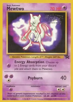 MEWTWO 3 WOTC BLACK STAR PROMO POKEMON (KIDS WB, HP) - Image 1