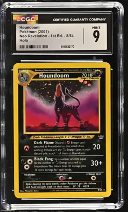 CGC 9 MINT Houndoom 2001 Neo Revelation 1st Edition 8/64 Holo Pokemon Card - Image 1