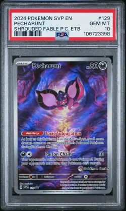 2024 POKEMON SHROUDED FABLE POKEMON CENTER ETB PROMO #129 PECHARUNT PSA 10 - Image 1