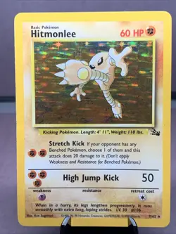 Pokemon TCG Hitmonlee 7/62 Fossil Unlimited Holo Rare WOTC Vintage 1999 MP - Image 1