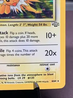 Pokemon TCG Jolteon 4/64 Jungle Set Unlimited Holo Rare WOTC VTG 1999 MP - Image 4