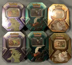 Lot Of (6) Pokemon TCG Triple Whammy Tins Complete Set Slaking, Darkai Tyranitar - Image 1