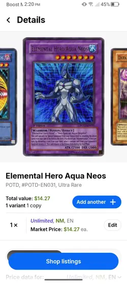 Konami Yu-Gi-Oh! TCG Elemental Hero Aqua Neos POTD-EN031 Ultra Rare 1st - Image 4