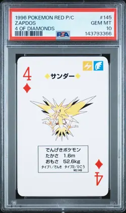 1996 Pokemon Red/Charizard Poker Card Zapdos 4 of Diamonds PSA 10 - Image 1