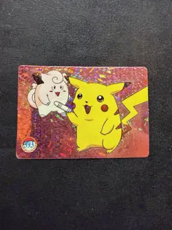 Vintage 90s Pokemon Holo Prism Vending Card #393 Pikachu & Clefairy Pink Crayon - Image 1