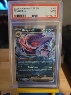 PSA 9 Pokemon Gengar ex 104/162 Sv05: Temporal Forces Holo - Image 2