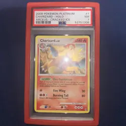 Charizard 1/99 Cracked Ice Holo Bleed Pokemon 2009 Platinum Arceus PSA 7 NM - Image 1