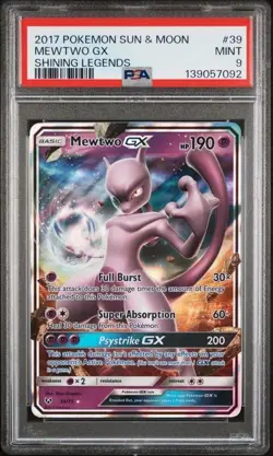 2017 POKEMON SUN & MOON SHINING LEGENDS #39 MEWTWO GX SHINING LEGENDS PSA 9 - Image 1