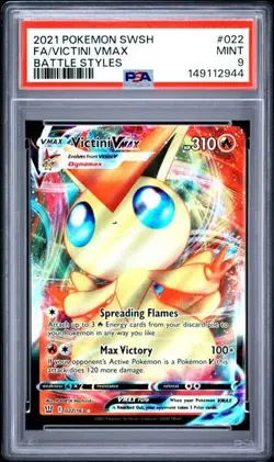 2021 POKEMON SWORD & SHIELD BATTLE STYLES #022 FULL ART/VICTINI VMAX PSA 9 - Image 1