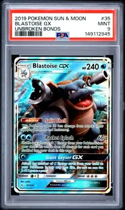 BLASTOISE GX 35/214 POKEMON 2019 SUN & MOON UNBROKEN BONDS HOLO PSA 9 MINT - Image 1