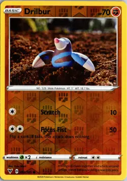 Drilbur 091/185 Common Vivid Voltage Pokemon Reverse Holo Near Mint - Image 1